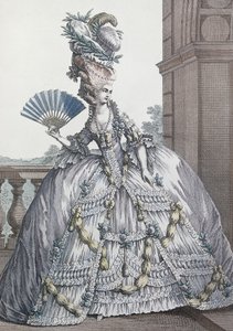 Kobieta w stylowej sukience z włosami „A la Victoire”, grawerowana przez Voysanda, 1778